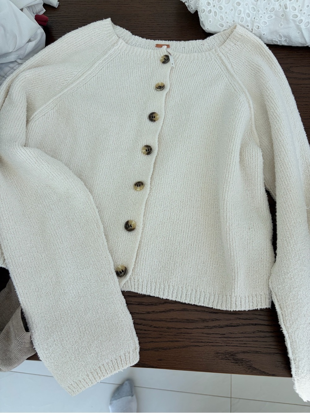 Free People Cream Button-Up Knit Cardigan